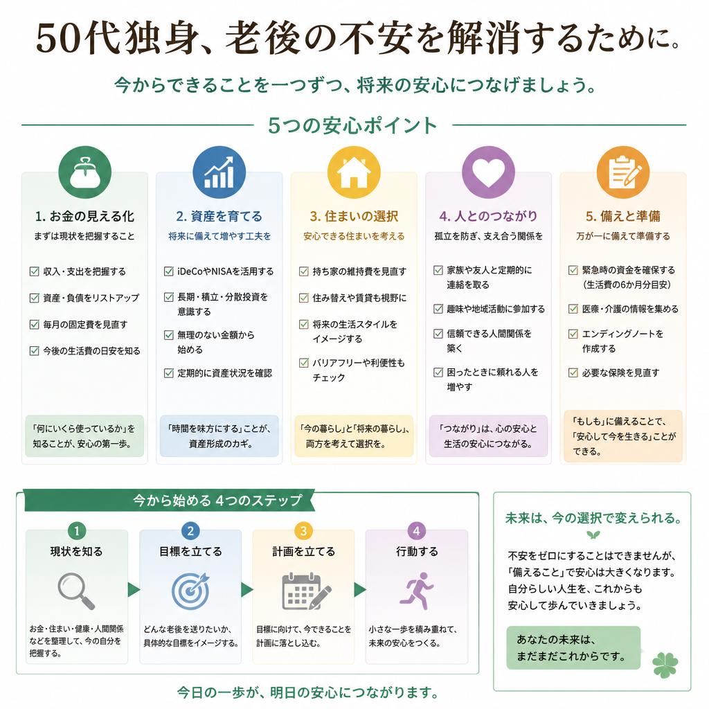 50代独身、老後の不安を解消するために。