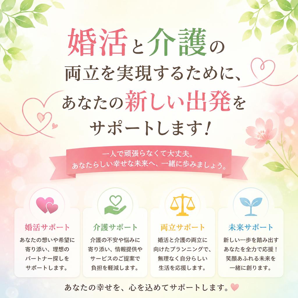 婚活と介護の両立を実現するために、あなたの新しい出発をサポートします！