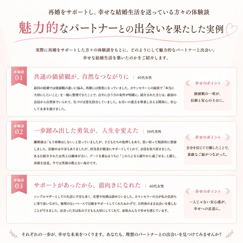 成功事例:再婚を果たした方々の声