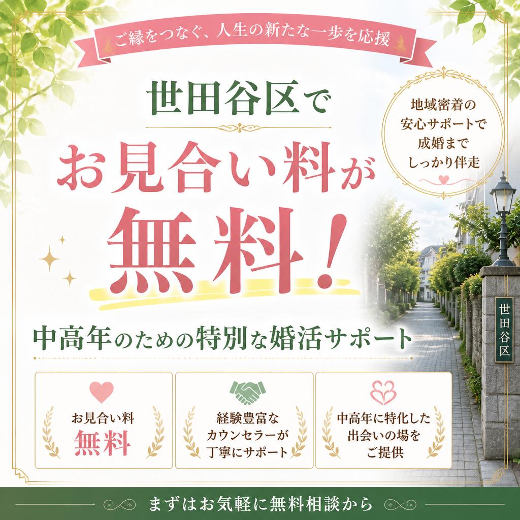世田谷区でお見合い料が無料！中高年のための特別な婚活サポート
