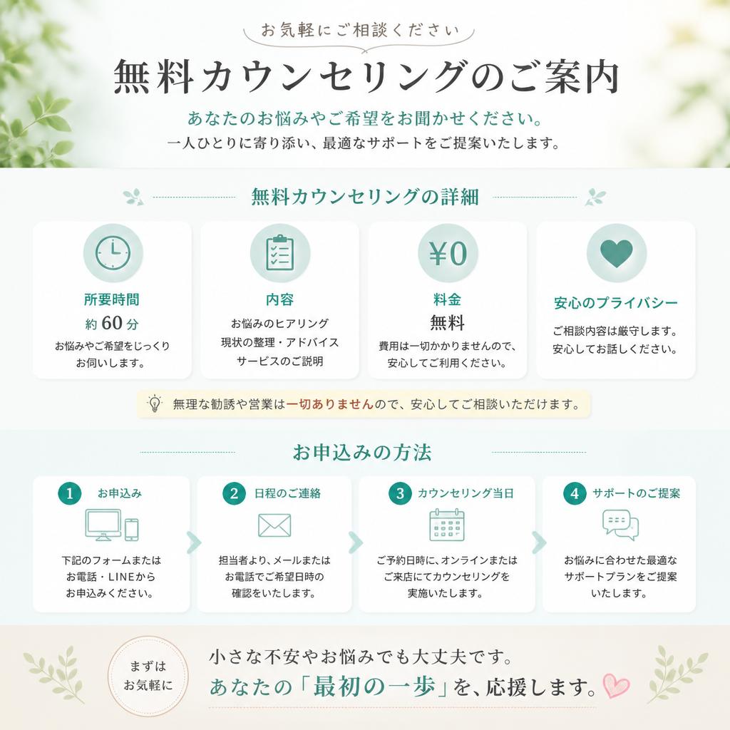 まずは無料カウンセリングへ！